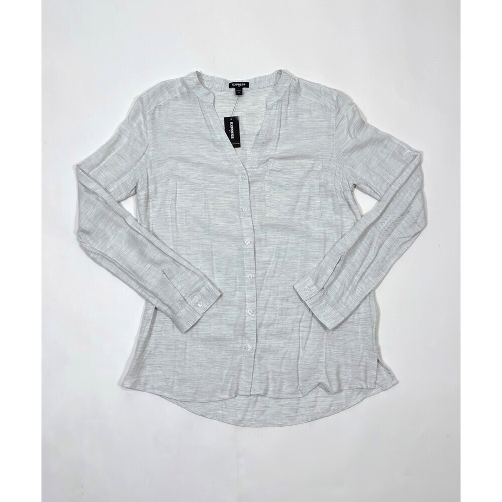 Express Long Sleeve Button Down Mandarin Collar Gray Heathered NWT - Size XS